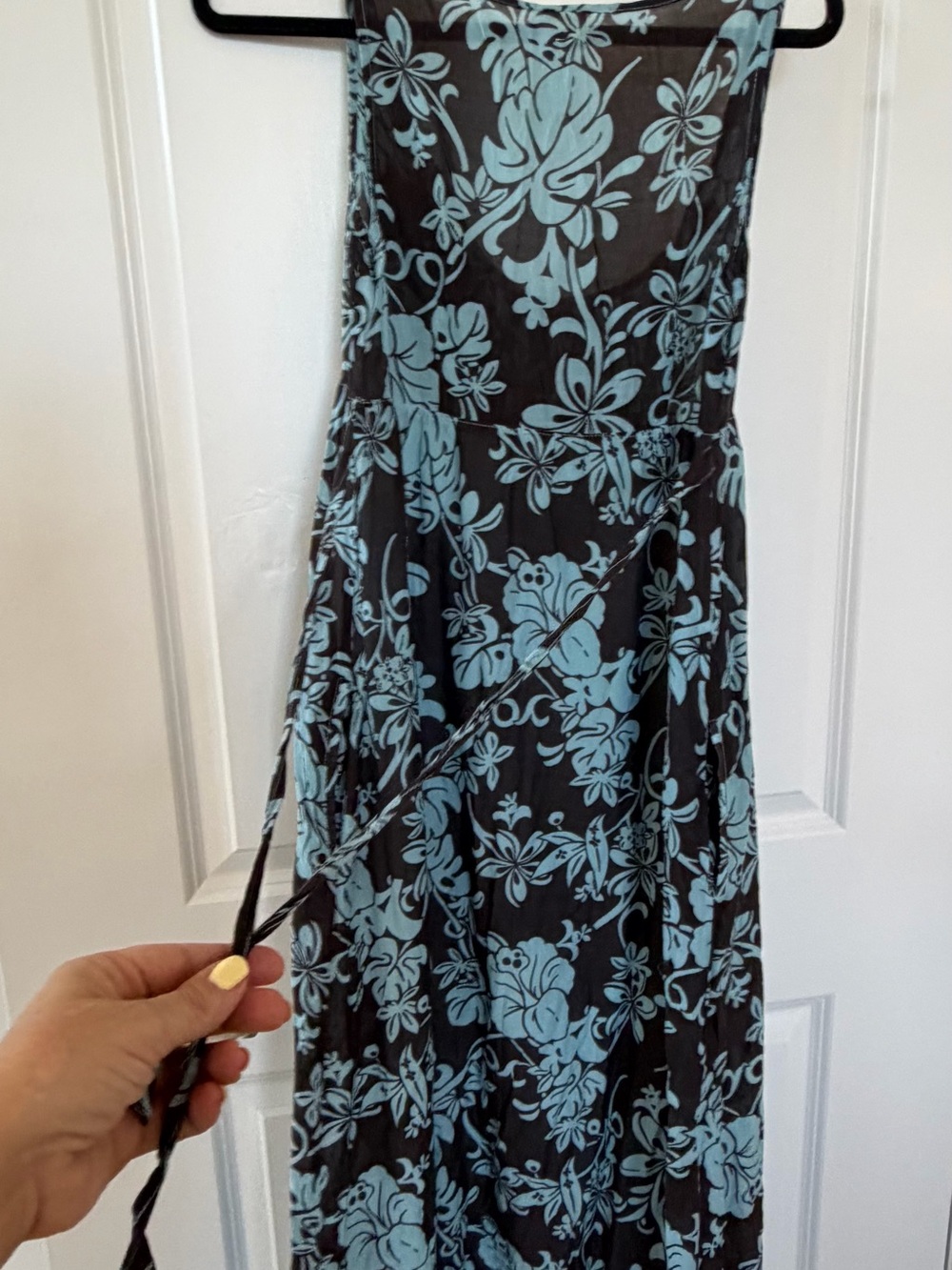 Da-Nang Black Strapless Maxi Dress with Light Blue Floral Print